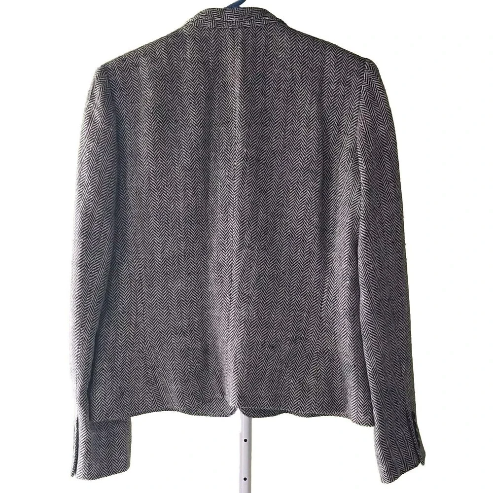 RALPH LAUREN Blazer Black Cream Herringbone Size 8 Silk Linen Blend Academia GUC - Picture 2 of 16